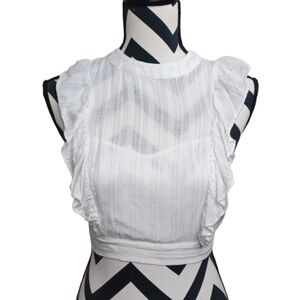 About Us Beachy Resort Summer Ruffled Dainty Feminine Open Back Crop Top